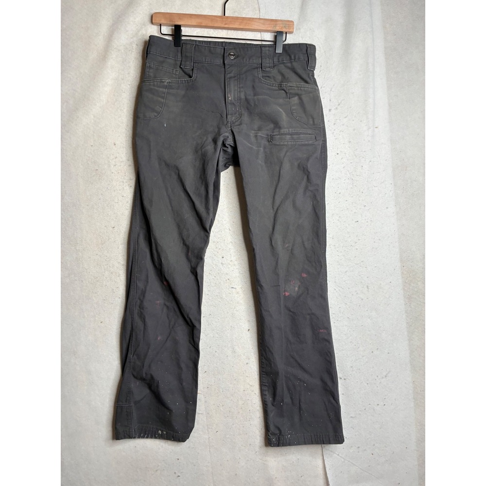 Noble Outfitters Mens 32x34 Gray Canvas Work Utility Pants Distressed Paint Skin